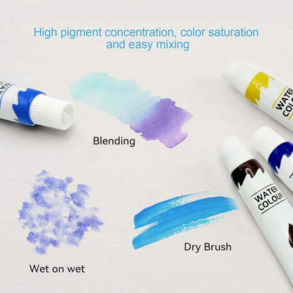 Portable Travel Watercolor Set with Mini Palette, Paint Brush and Sketchbook