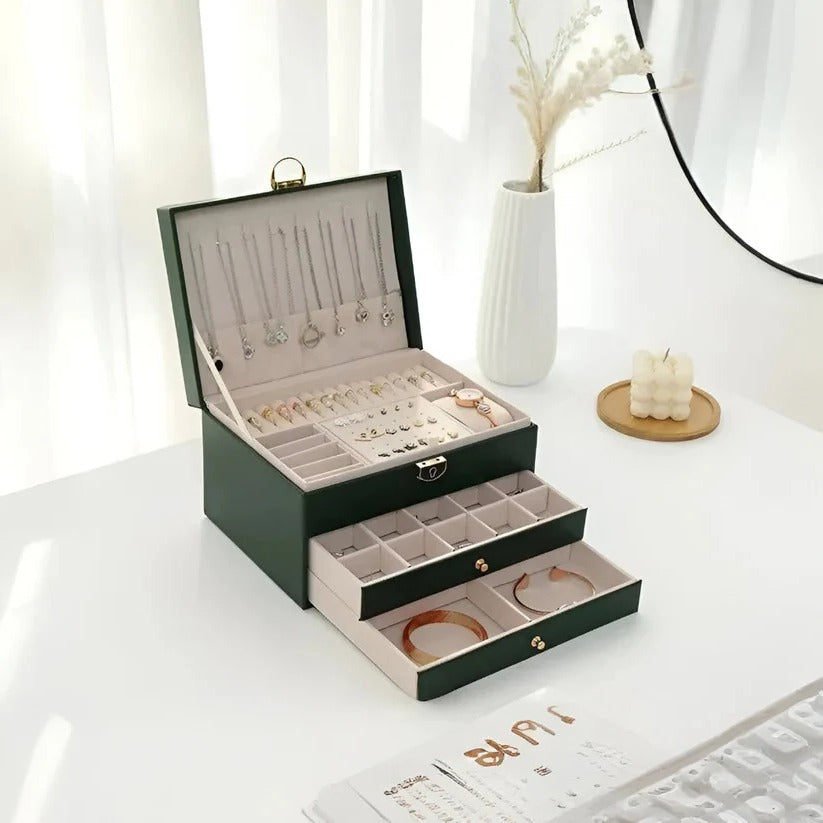 Tiered Jewelry Display Box with Multi Compartment Storage Design