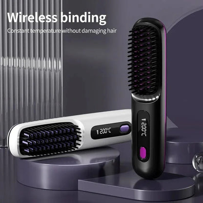 Portable USB-Charged Hair Straightener with LCD Screen and Variable Heat Settings