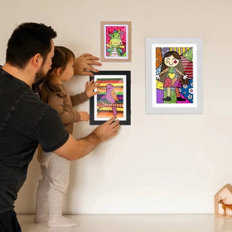 Large Capacity Rotating Art Display Frame for Children's Artwork, Holds 150 Pieces