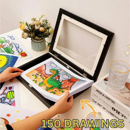 Large Capacity Rotating Art Display Frame for Children's Artwork, Holds 150 Pieces