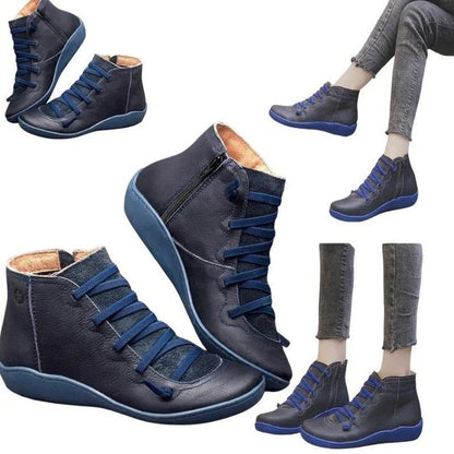 Women's Zip Up Faux Leather Heeled Boots with Thick Block Sole