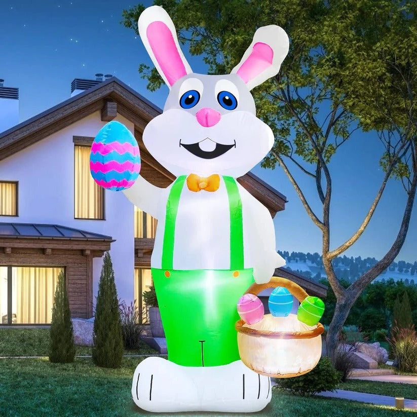 Inflatable Easter Rabbit with LED Lights and Egg Basket for Outdoor Decor, 8 Ft