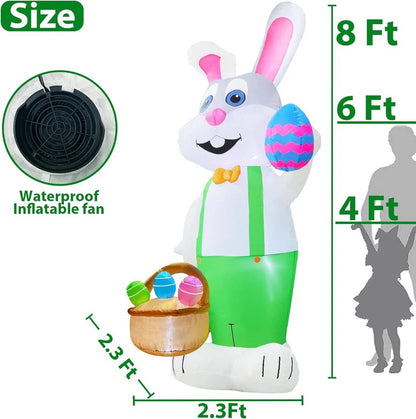 Inflatable Easter Rabbit with LED Lights and Egg Basket for Outdoor Decor, 8 Ft