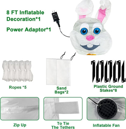 Inflatable Easter Rabbit with LED Lights and Egg Basket for Outdoor Decor, 8 Ft