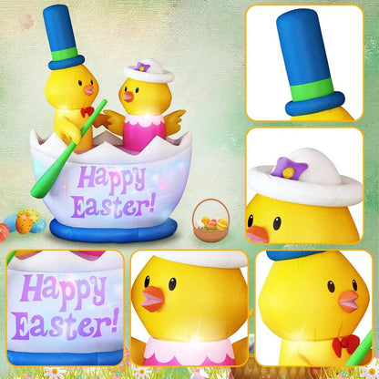 Easter Inflatable Yard Decor with 2 Chicks Boat and LED Lights, 6 Ft