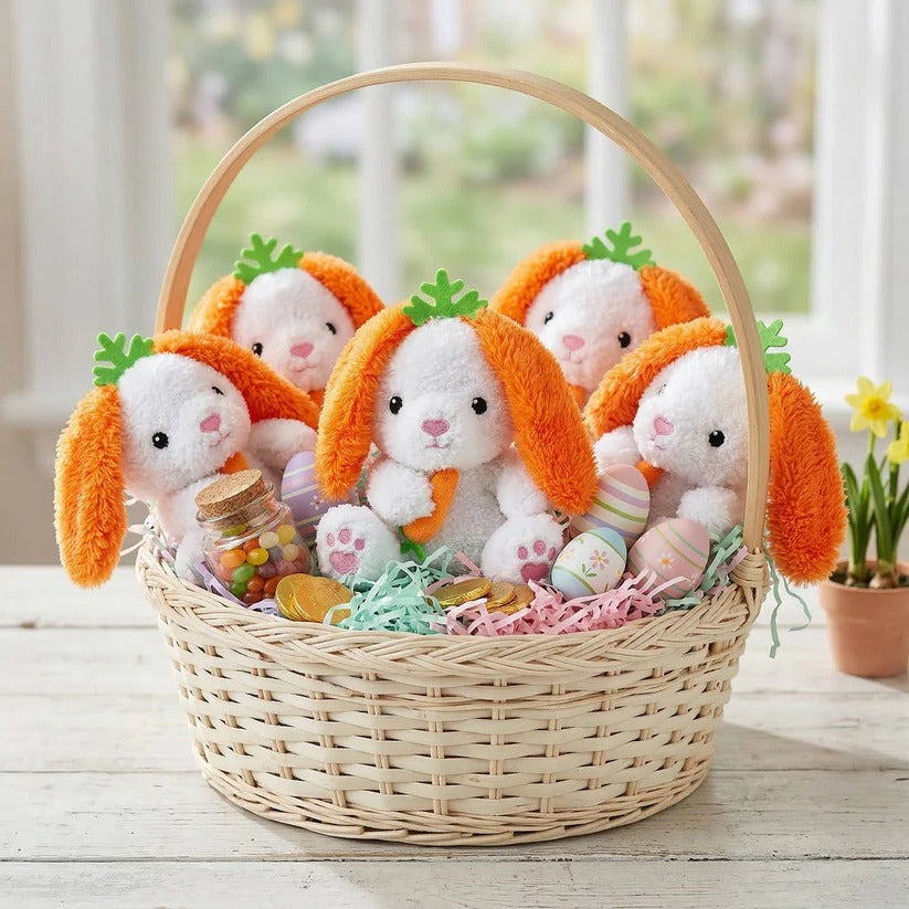 Soft Stuffed Easter Bunny Plush with Carrot Ear Design for Kids Basket Gifts, 6 Pack