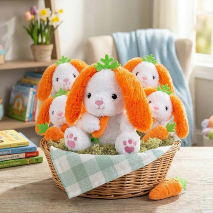 Soft Stuffed Easter Bunny Plush with Carrot Ear Design for Kids Basket Gifts, 6 Pack