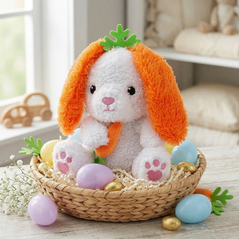 Soft Stuffed Easter Bunny Plush with Carrot Ear Design for Kids Basket Gifts, 6 Pack