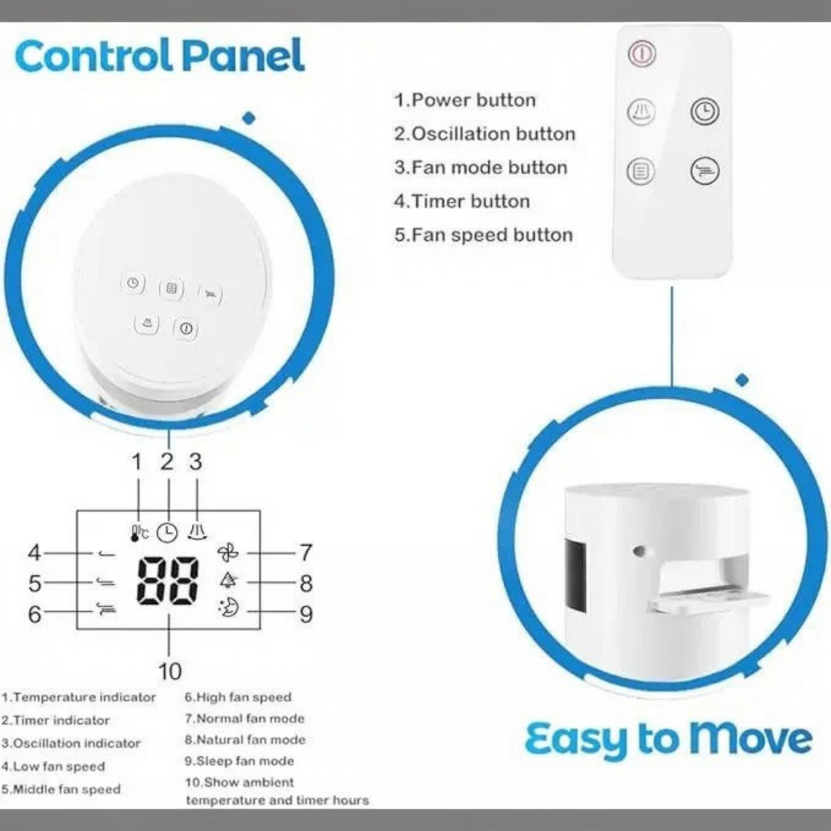 Bladeless Standing Air Cooler with Low Noise Operation and 3 Speed Modes for Indoor Use