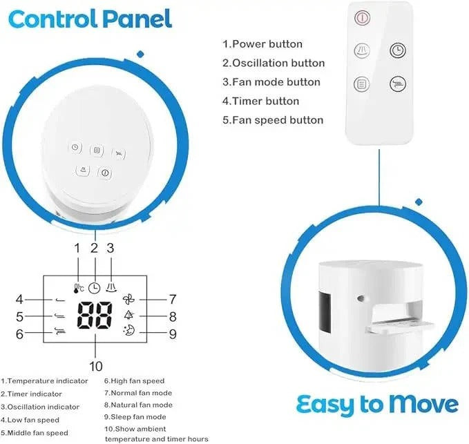 Bladeless Standing Air Cooler with Low Noise Operation and 3 Speed Modes for Indoor Use