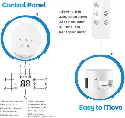 Bladeless Standing Air Cooler with Low Noise Operation and 3 Speed Modes for Indoor Use