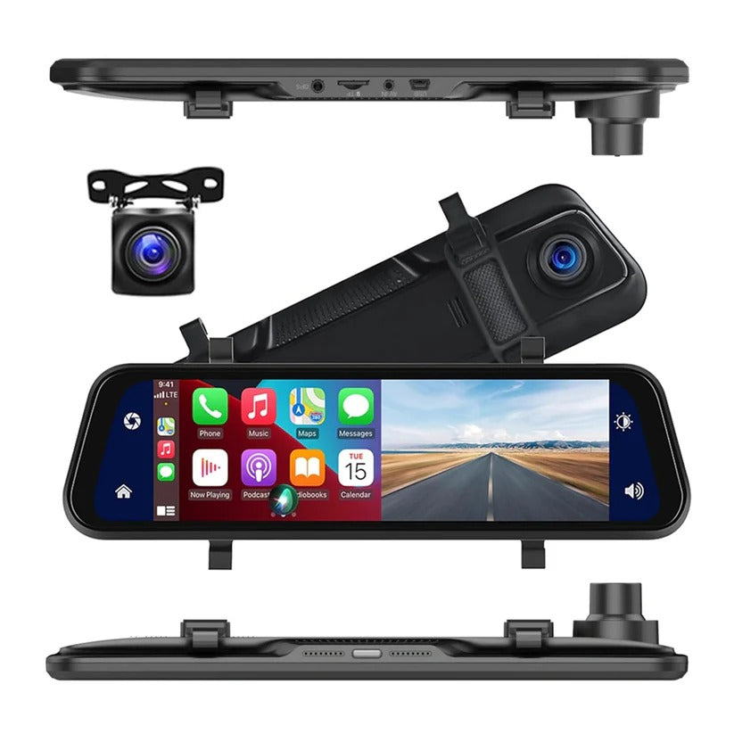 Dual Camera Rearview Mirror Dash Cam with GPS and 9.66 Inch Touch Display
