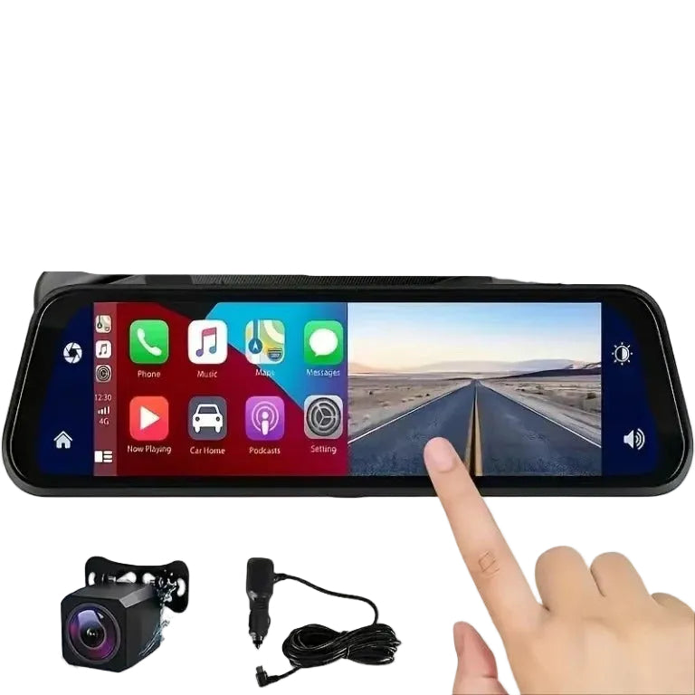 Dual Camera Rearview Mirror Dash Cam with GPS and 9.66 Inch Touch Display