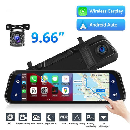 Dual Camera Rearview Mirror Dash Cam with GPS and 9.66 Inch Touch Display