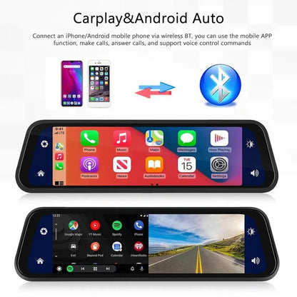 Dual Camera Rearview Mirror Dash Cam with GPS and 9.66 Inch Touch Display