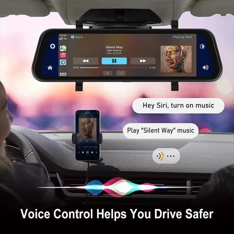 Dual Camera Rearview Mirror Dash Cam with GPS and 9.66 Inch Touch Display