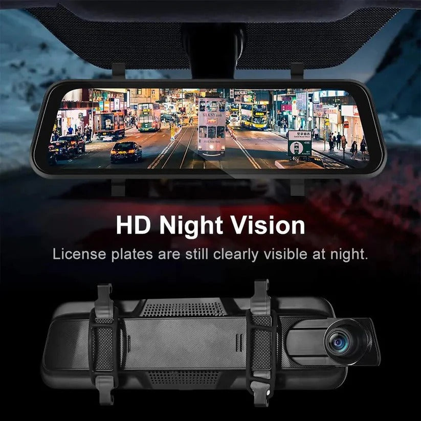 Dual Camera Rearview Mirror Dash Cam with GPS and 9.66 Inch Touch Display