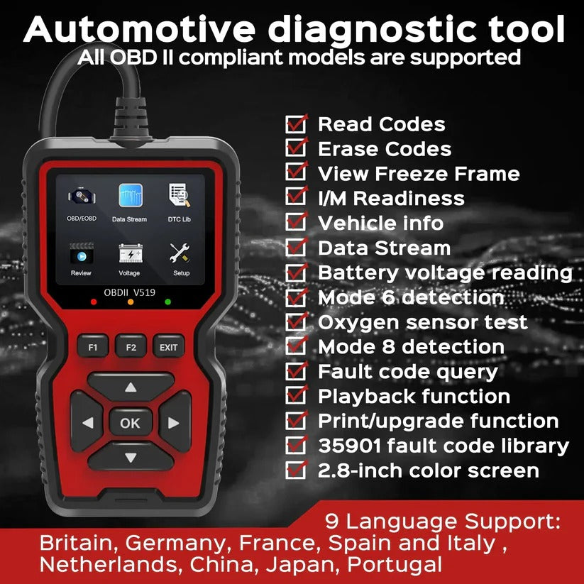 OBD2 Scanner with Live Data Stream and Freeze Frame for Cars