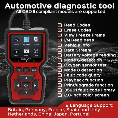 OBD2 Scanner with Live Data Stream and Freeze Frame for Cars