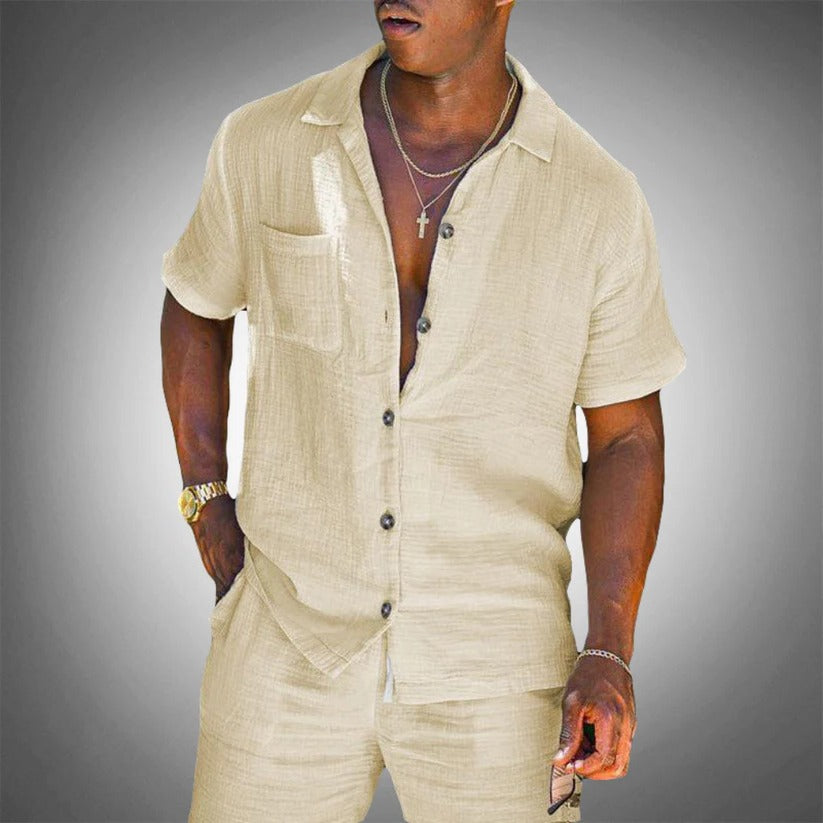 Mens Linen Two Piece Shirt and Pants Set for Casual Summer Wear