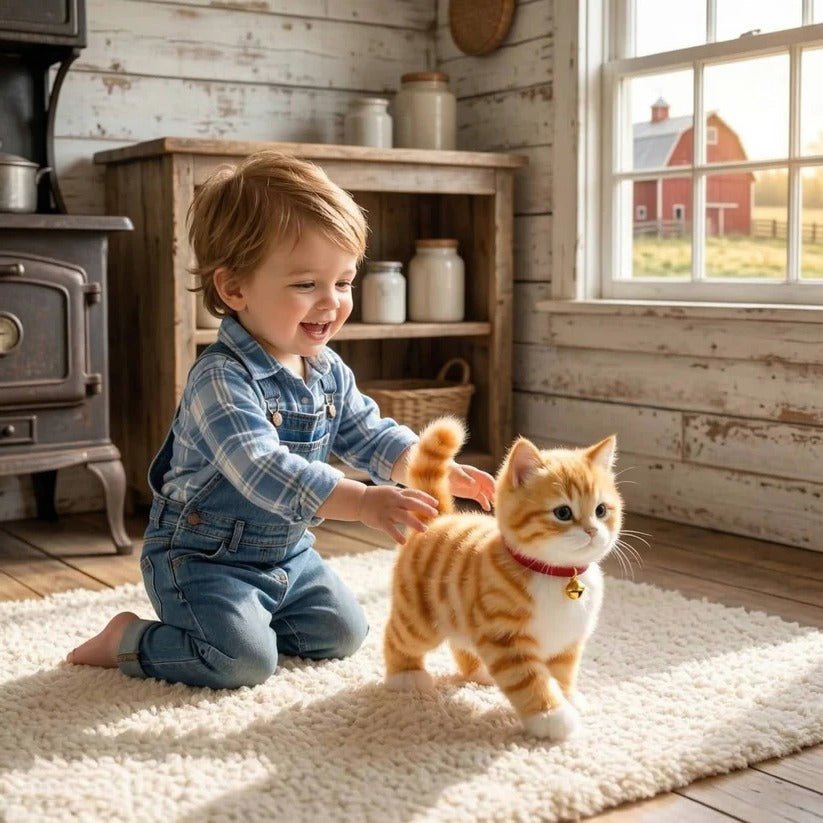 Battery Operated Plush Cat Toy with Walking and Sound for Kids