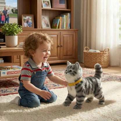 Battery Operated Plush Cat Toy with Walking and Sound for Kids