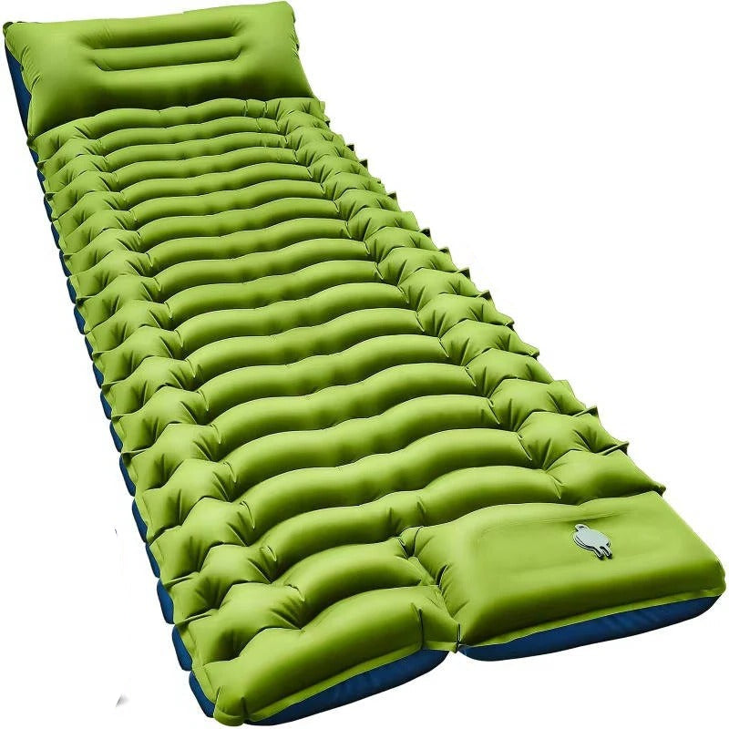 Lightweight Inflatable Camp Sleeping Mat with Integrated Pillow for Outdoor Use