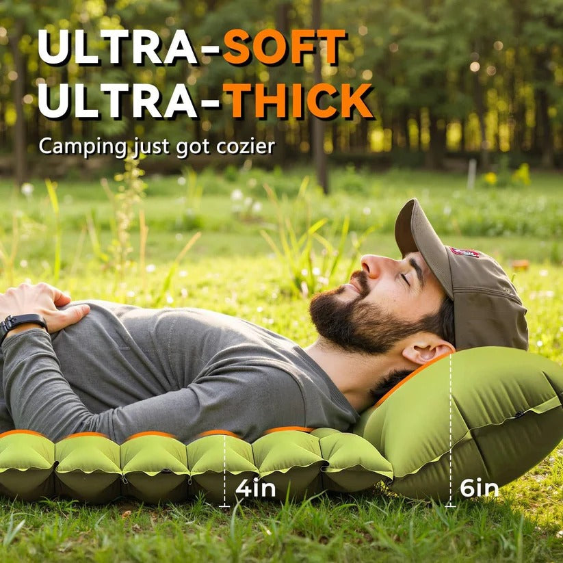 Lightweight Inflatable Camp Sleeping Mat with Integrated Pillow for Outdoor Use
