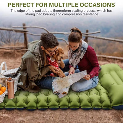 Lightweight Inflatable Camp Sleeping Mat with Integrated Pillow for Outdoor Use