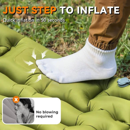 Lightweight Inflatable Camp Sleeping Mat with Integrated Pillow for Outdoor Use
