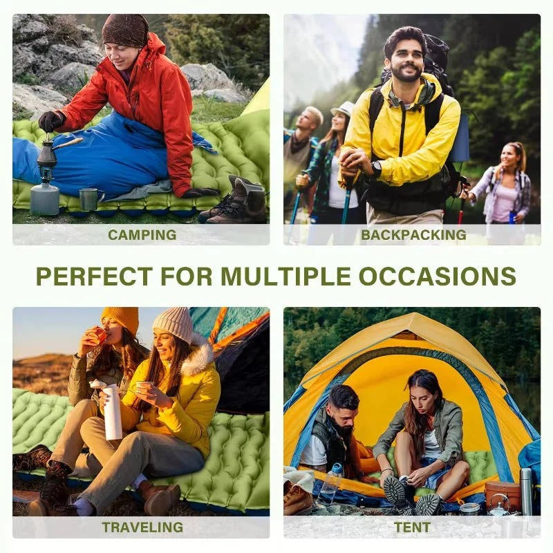Lightweight Inflatable Camp Sleeping Mat with Integrated Pillow for Outdoor Use