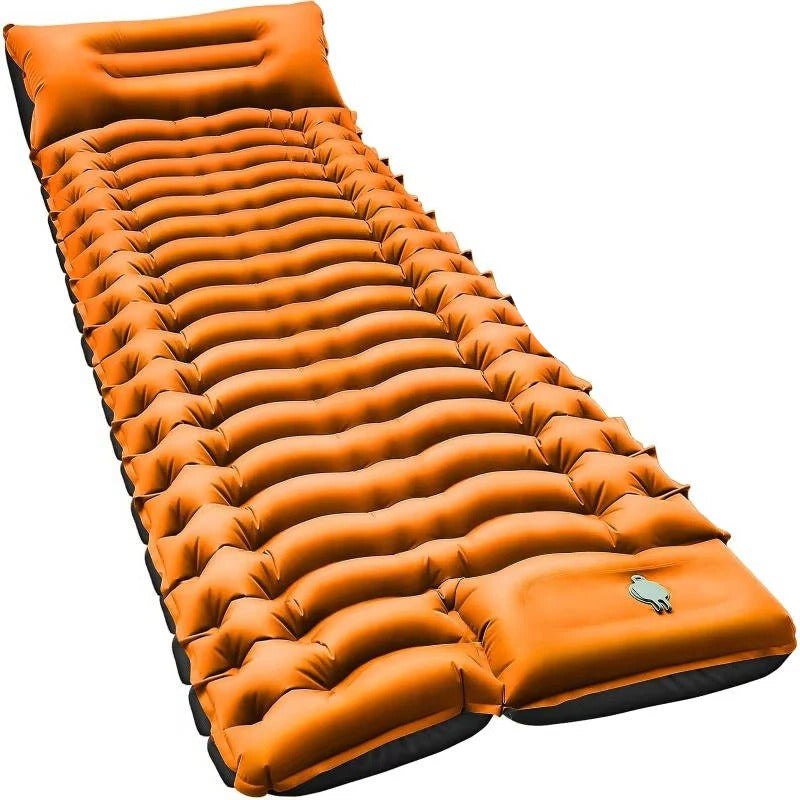 Lightweight Inflatable Camp Sleeping Mat with Integrated Pillow for Outdoor Use