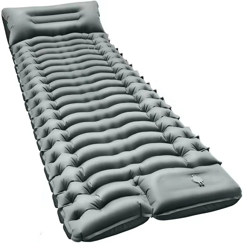 Lightweight Inflatable Camp Sleeping Mat with Integrated Pillow for Outdoor Use