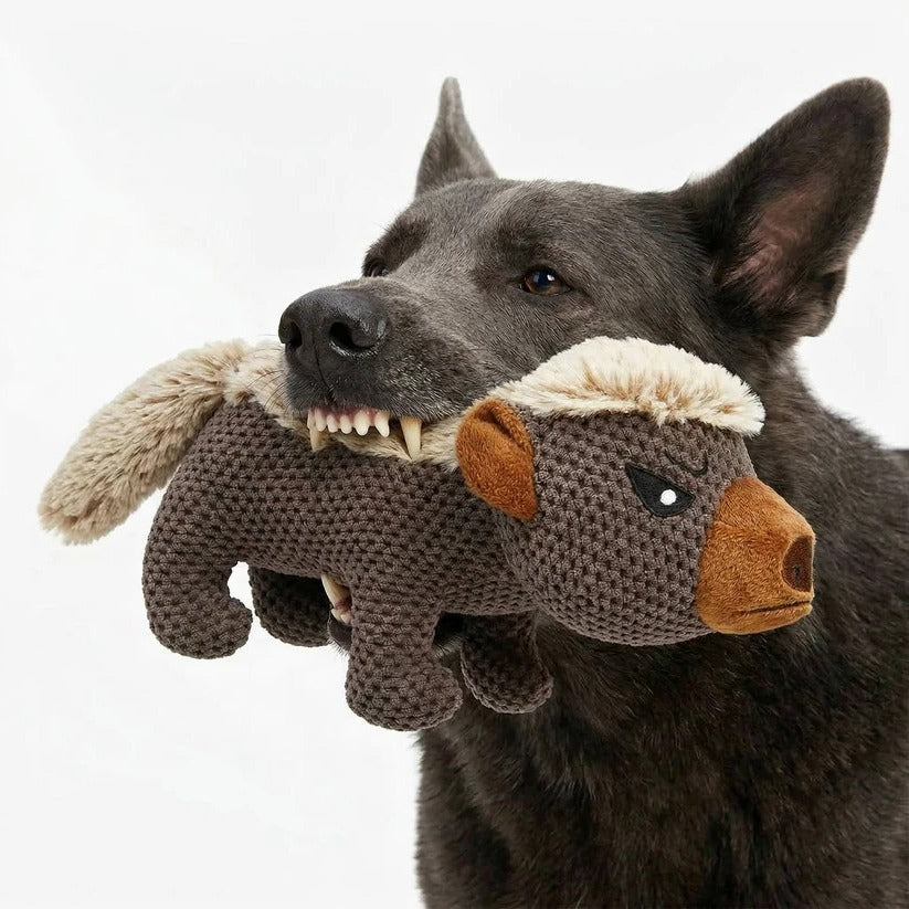 Honey Badger Plush Dog Toy with Squeaker and Reinforced Stitching for Tough Chewers