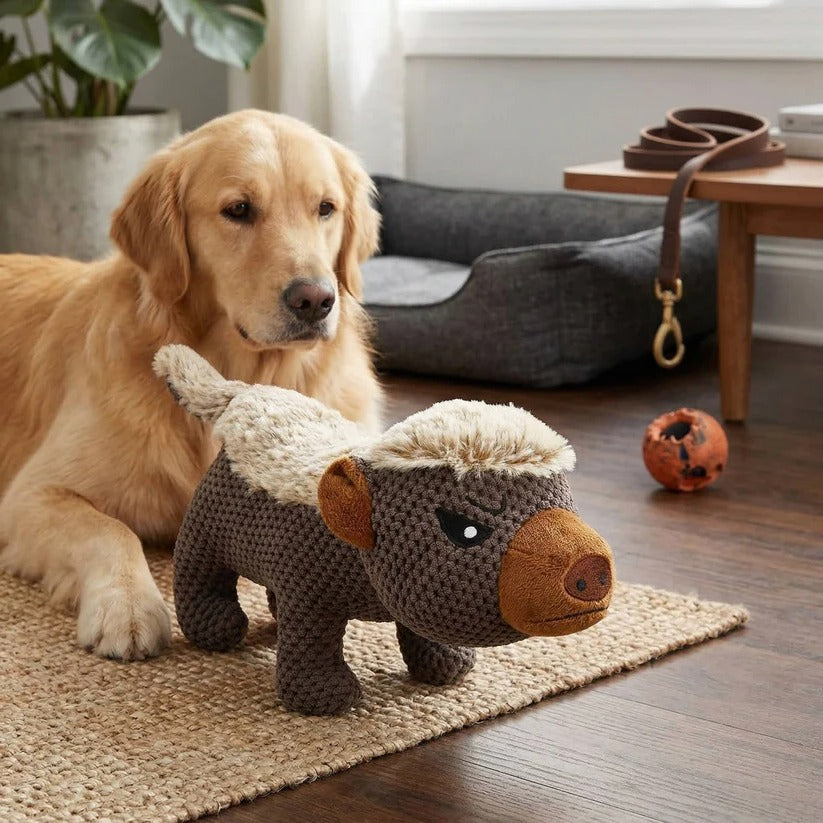 Honey Badger Plush Dog Toy with Squeaker and Reinforced Stitching for Tough Chewers