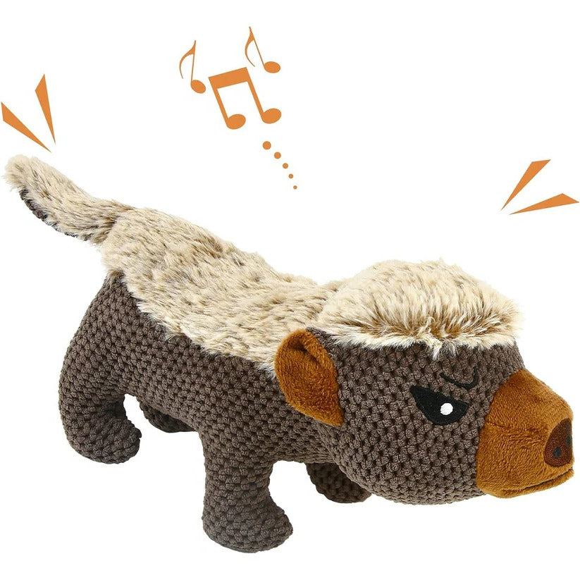 Honey Badger Plush Dog Toy with Squeaker and Reinforced Stitching for Tough Chewers