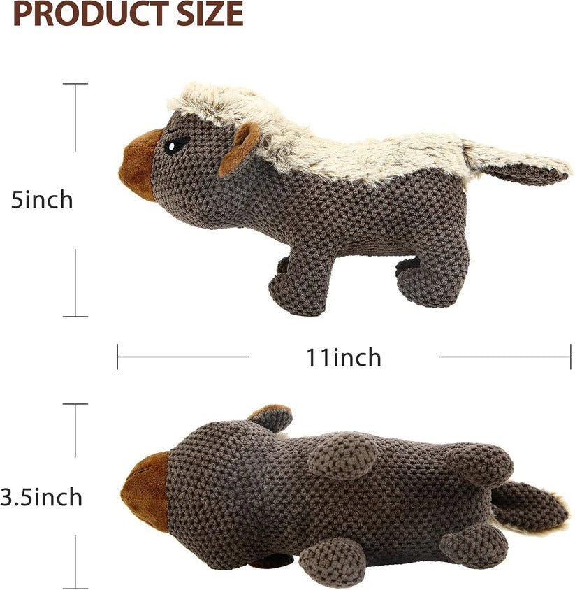 Honey Badger Plush Dog Toy with Squeaker and Reinforced Stitching for Tough Chewers