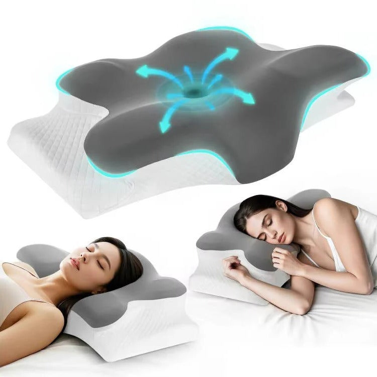 Contour Memory Foam Neck Pillow with Cooling Cover for Side Back Sleepers