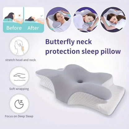 Contour Memory Foam Neck Pillow with Cooling Cover for Side Back Sleepers