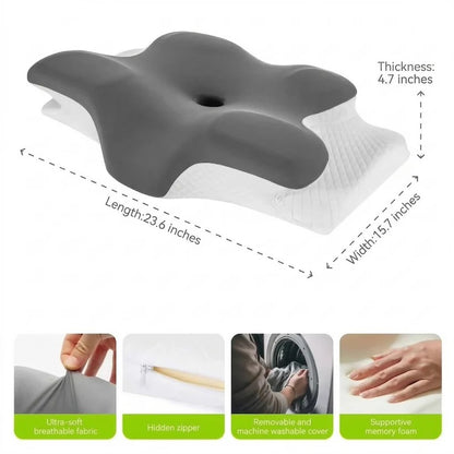 Contour Memory Foam Neck Pillow with Cooling Cover for Side Back Sleepers