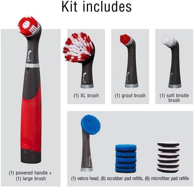Cordless Electric Scrubber Kit for Tile Grout, Shower and Bathroom Cleaning, 18 Piece