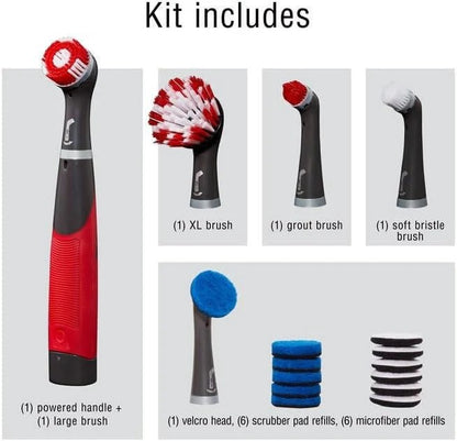 Cordless Electric Scrubber Kit for Tile Grout, Shower and Bathroom Cleaning, 18 Piece