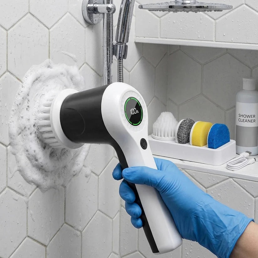 Electric Spin Scrubber with Dual Speed Control and Battery Indicator, 6 Interchangeable Heads