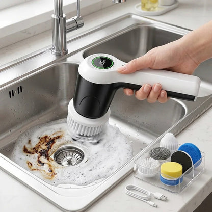 Electric Spin Scrubber with Dual Speed Control and Battery Indicator, 6 Interchangeable Heads