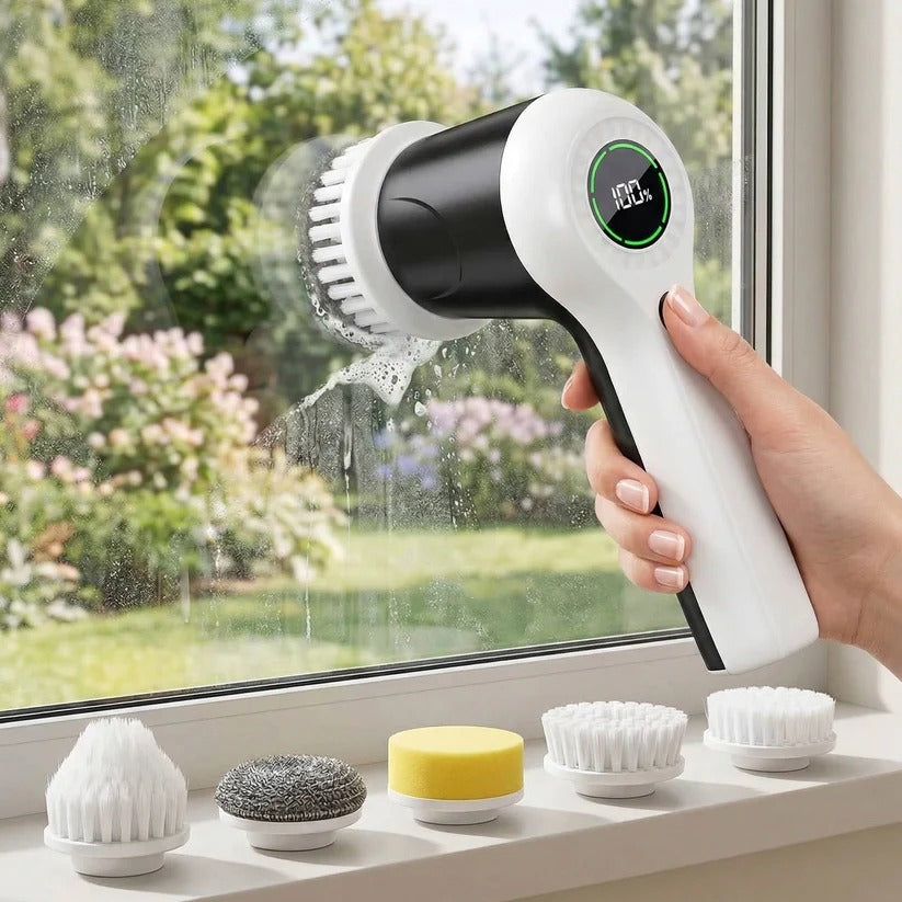 Electric Spin Scrubber with Dual Speed Control and Battery Indicator, 6 Interchangeable Heads