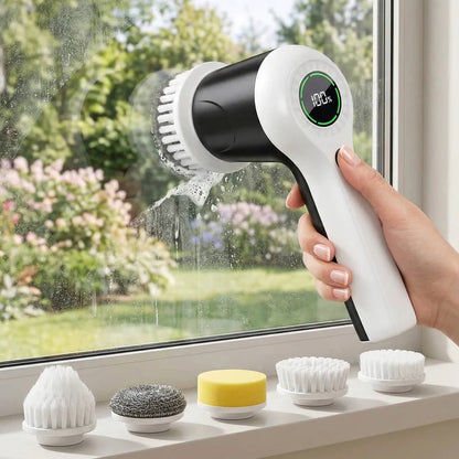 Electric Spin Scrubber with Dual Speed Control and Battery Indicator, 6 Interchangeable Heads