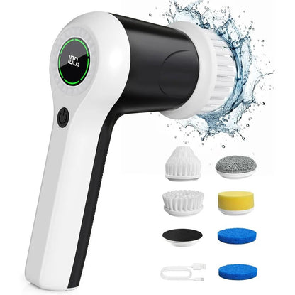 Electric Spin Scrubber with Dual Speed Control and Battery Indicator, 6 Interchangeable Heads
