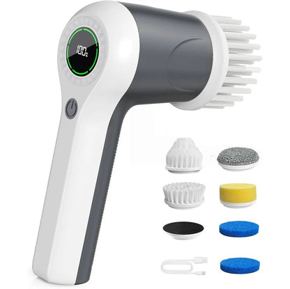 Electric Spin Scrubber with Dual Speed Control and Battery Indicator, 6 Interchangeable Heads