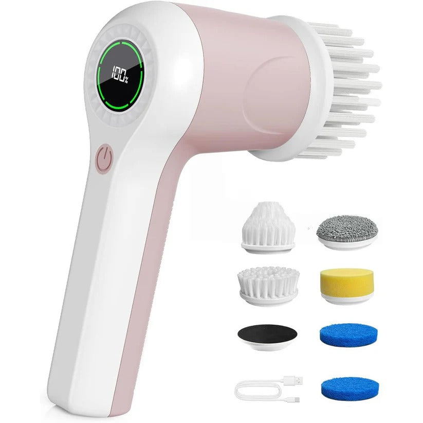 Electric Spin Scrubber with Dual Speed Control and Battery Indicator, 6 Interchangeable Heads
